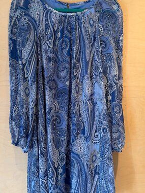 Tommy Hilfiger, Blue Paisley, Feminine, Long Sleeve, Mid-length Dress.